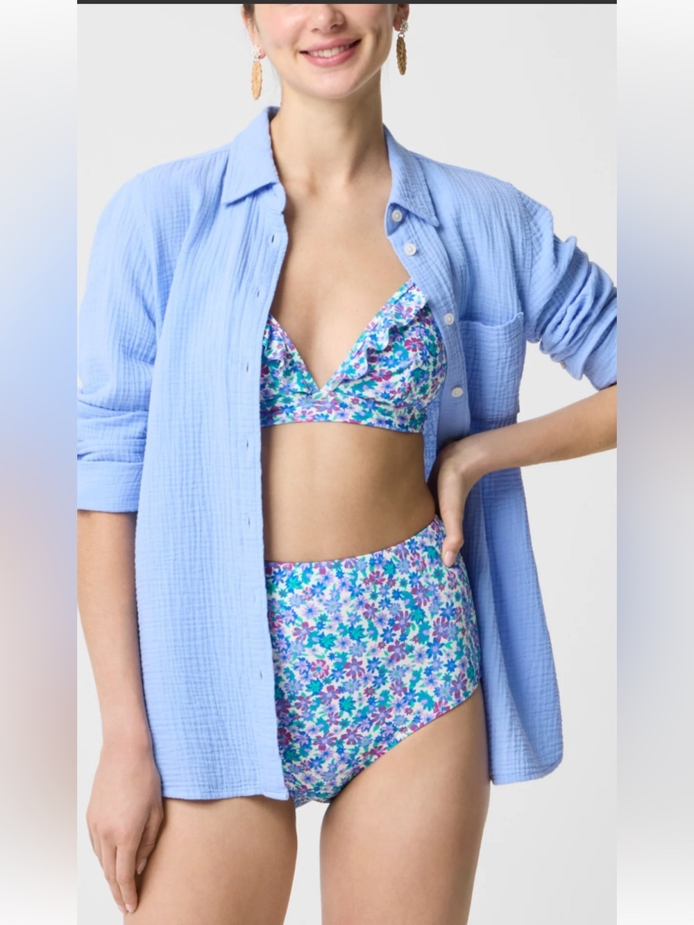 NWT J. Crew Factory Floral High-Waist Bikini Bottom Vibrant Floral / small